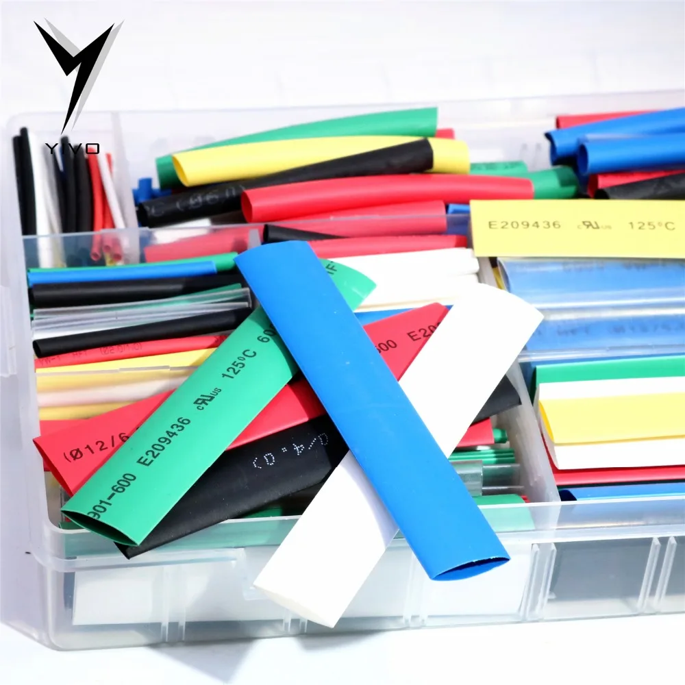 

A box 385pcs audio speaker RCA XLR cable Polyolefin Shrinking Assorted Heat Shrink Tube Wire Cable Insulated Sleeving Tubing