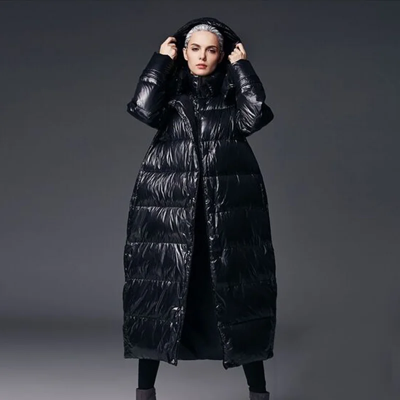 Новое модное зимнее пальто, женская длинная куртка на белом утином пуху, теплая куртка Feamel, теплое пальто, длинная парка размера плюс 5XL