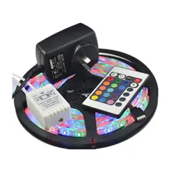 Праздничное оформление свет SMD3528 RGB 5 м 300 водонепроницаемый Светодиодные полосы гибкий свет DC 12 В + 2A питания питания + ИК-пульт