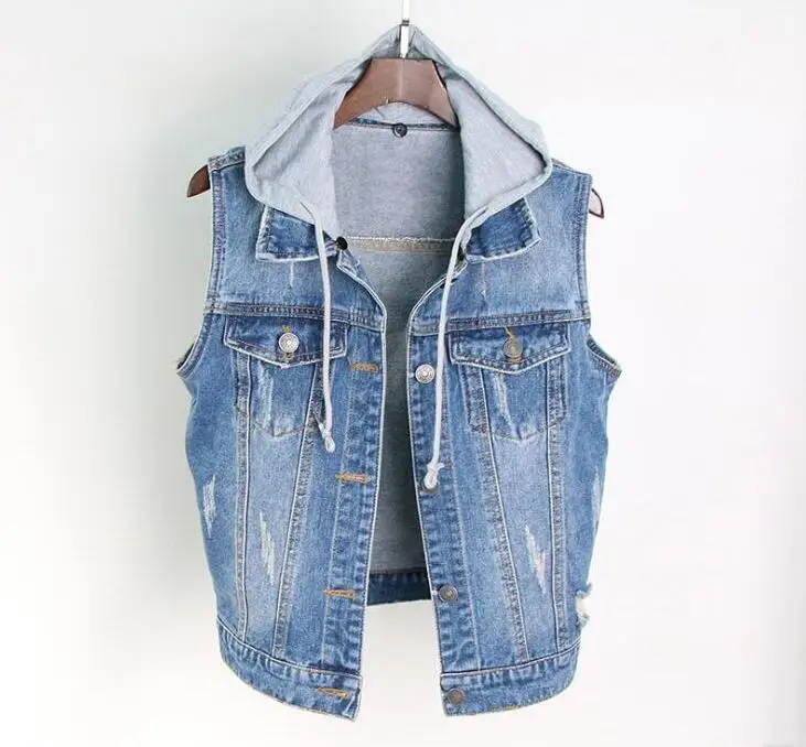 

Summer lady size denim vest 2018 new sleeveless vest Slim denim vest vest hooded women jacket