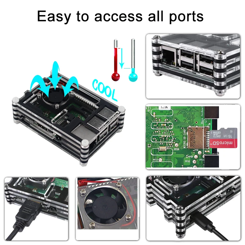 Для Raspberry Pi 3 ABS корпус акриловый корпус+ радиатор кулер+ блок питания с переключателем для Raspberry Pi 3 Model B+ 3B 2B