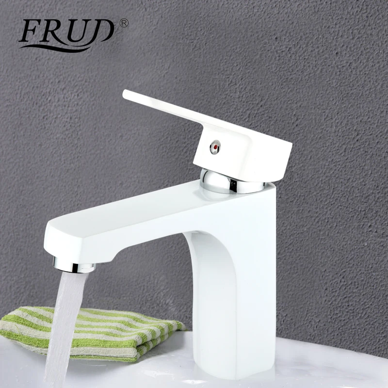 Billige Frud moderne weiß bad leuchte messing Spray farbe armaturen wc wasser becken waschbecken wasserhahn heiße und kalte wasser bad mischer r10301 2