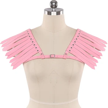 

Pink Red PU Leather Harness Epaulette Body Bondage Adjust Lingerie Sexy Punk Goth Dance Party Club Festival Rave Wear for Women