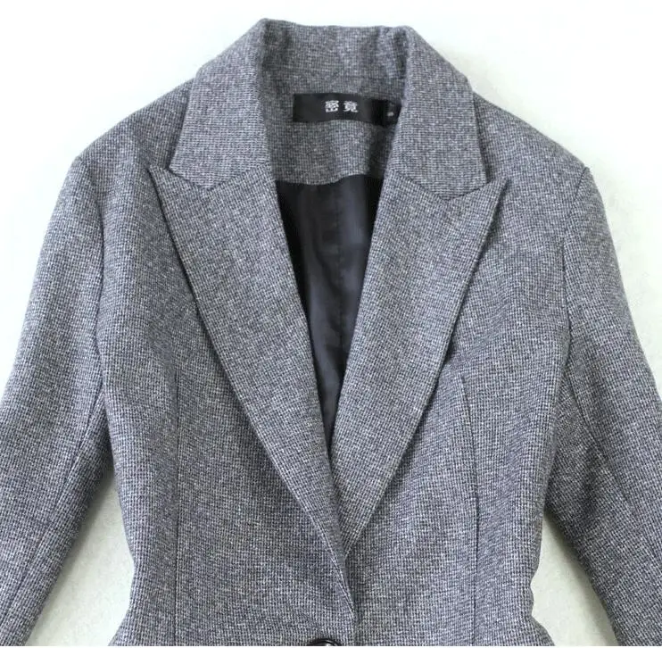 Модные женские куртки блейзеры осень зима новые высококачественные серые шерстяные повседневные маленькие костюмы Женская куртка