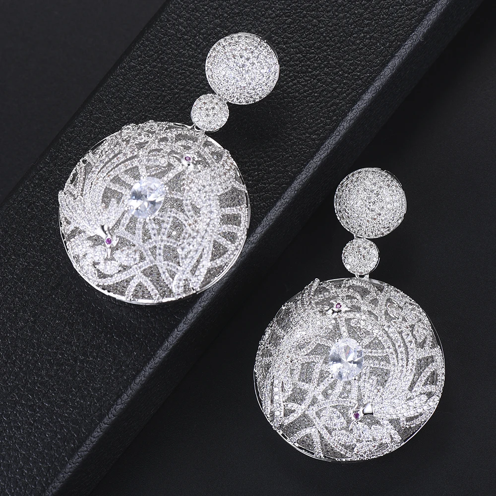

Handmade Full CZ Statement Romantic Pendant Noble Luxury Earrings For Women African Dubai Jewelry Bridal Wedding Jewelry