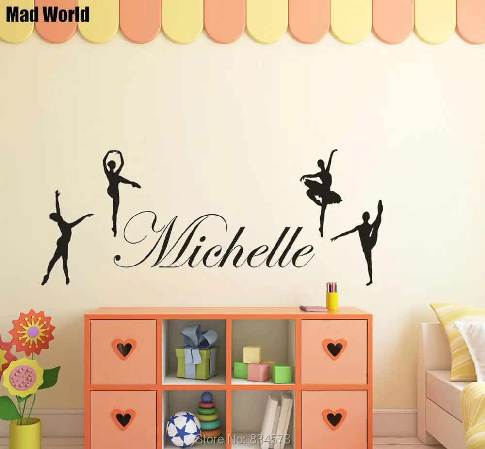 Personalised Any Name Ballerina Ballet Dance Wall Art Stickers Wall Decal Home DIY Decoration