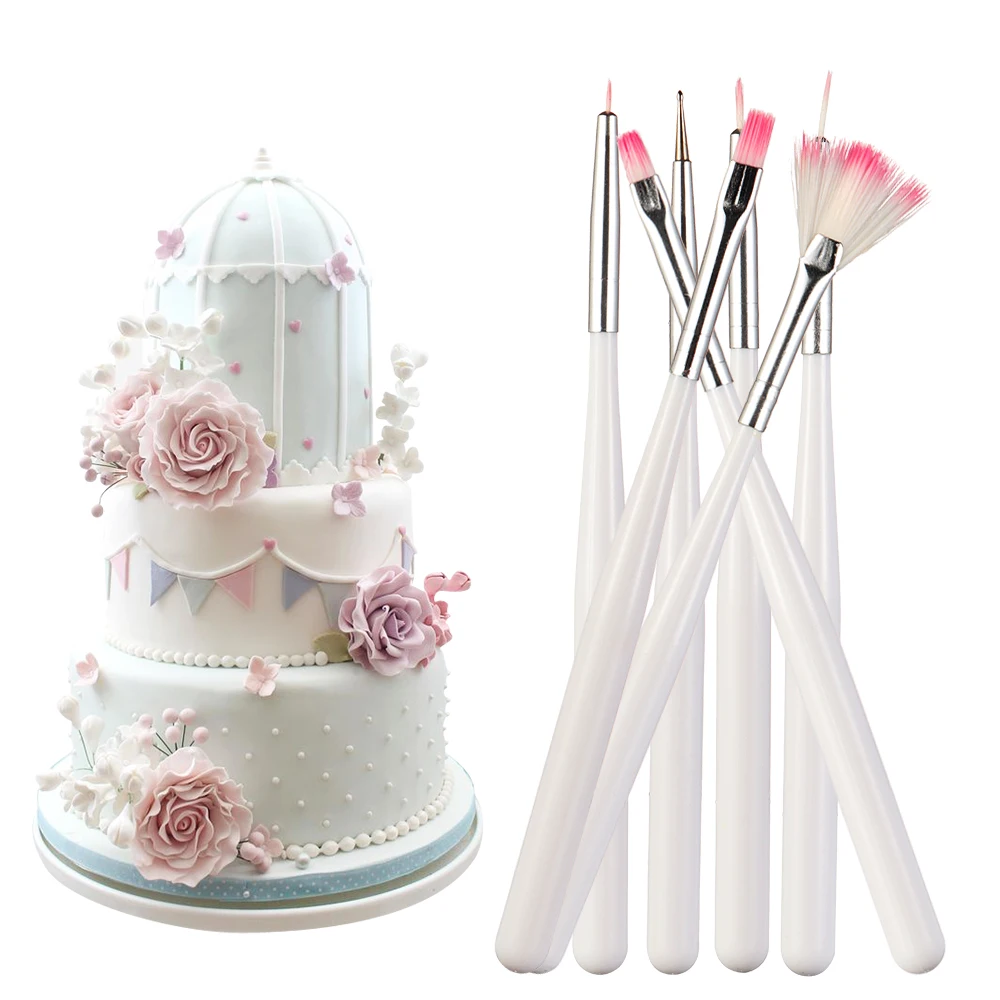 7/10 шт/набор красочных Fondant (сахарная) торт кисть для рисования картина декора пыли