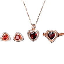 romantic 925 sterling silver natural red garnet earring necklace pendant ring heart jewelry set for female wedding engagement romantic 925 sterling silver natural red garnet earring necklace pendant ring heart jewelry set for female wedding engagement