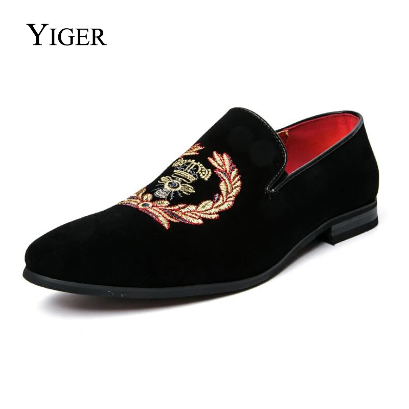 

YIGER New Men Loafers shoes Black Men Wedding shoes Fashion Slip-on Breathable light man shoes Rubber Sole 0078