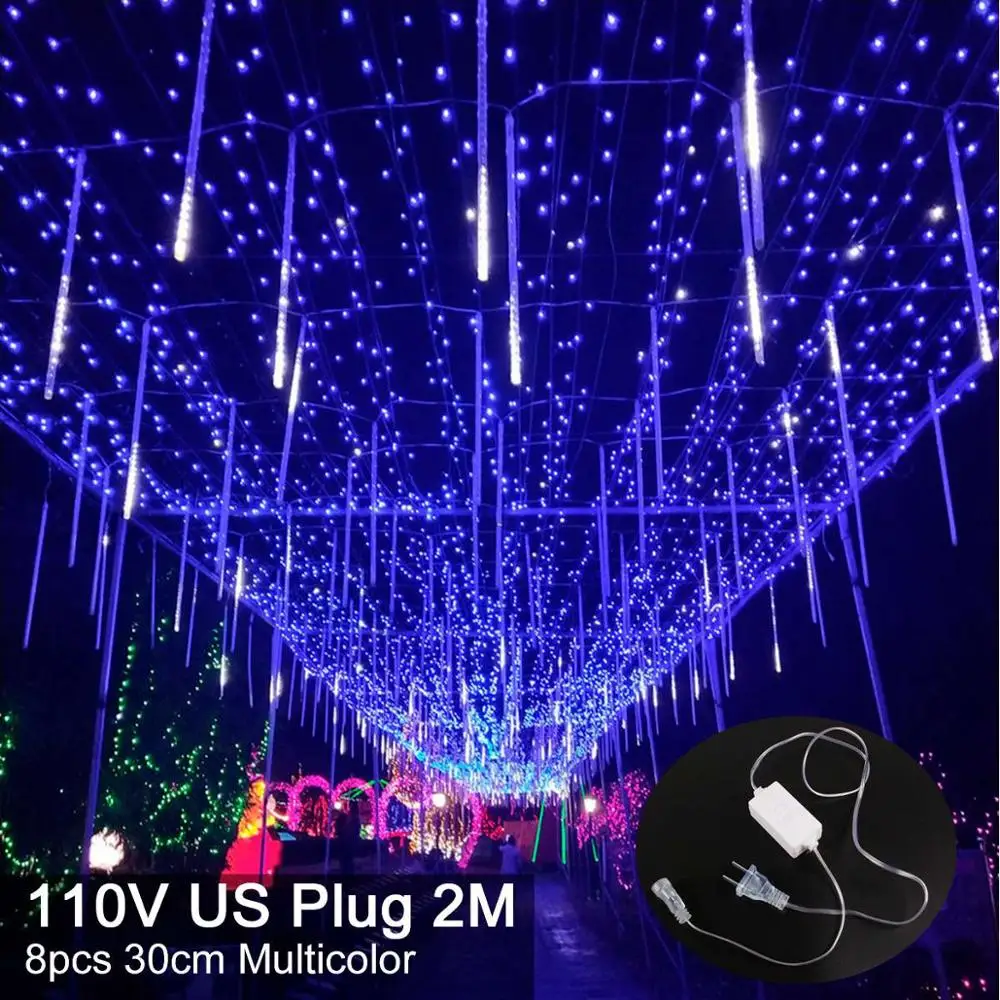 QIFU 8 шт. 30 см 96 Светодиодный светильник от дождя романтическое свадебное украшение светодиодный светильник s Сказочный декор для рождественской вечеринки Декоративная гирлянда на день рождения - Цвет: Blue US Plug