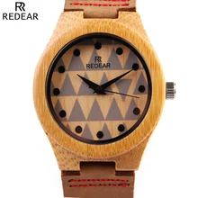 REDEAR Mens Wooen Watch 2016 New Luxury Bamboo Dial Wooden Watch with Full Grain Leather Men Analog Clock Male Wrist Watch Reloj