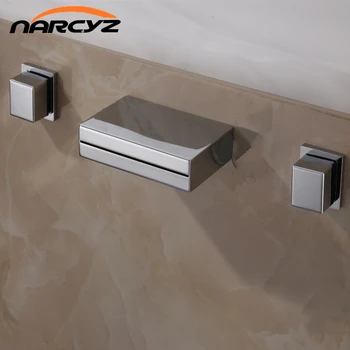 

Basin Faucet Free shipping 3 pcs sets chrome Waterfall Faucet Double Handles Bathtub Wall Mounted Bathroom Mixer Tap XR8238