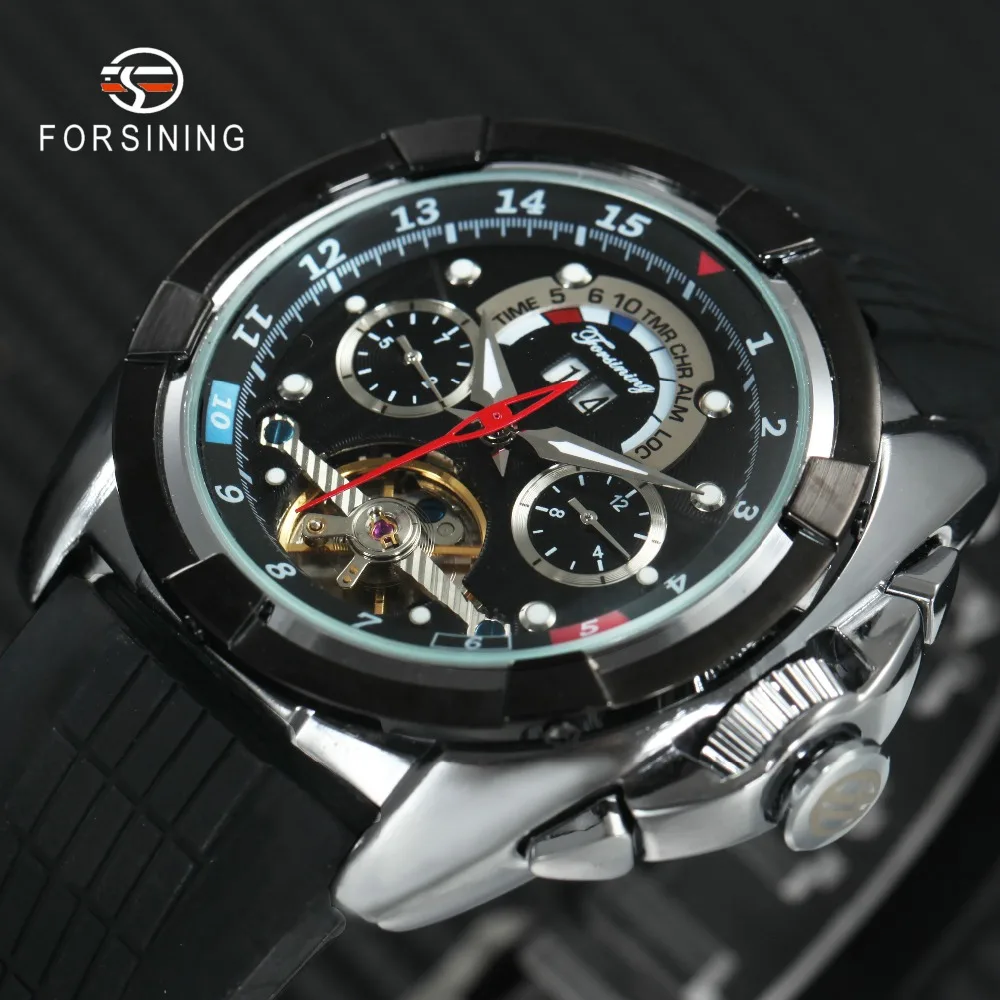 FORSINING Military Sport Watch Men Auto Mechanical Rubber Strap