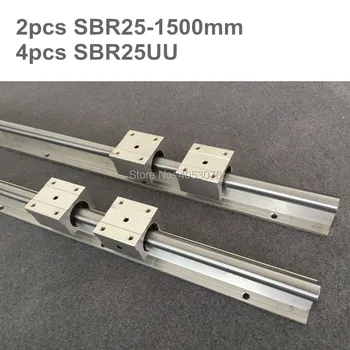 

2 pcs linear guide SBR25-L1500mm Linear rail shaft support and 4 pcs SBR25UU linear bearing blocks for CNC parts