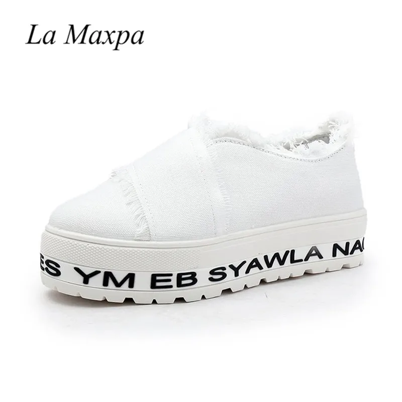 Señoras white La Las Zapatilla Borla De Planos Lona Para Deslizamiento 2018 Black Plataforma Mujer Los En Creepers Moda pink Holgazanes Mujeres Zapatos O1nB4qwn