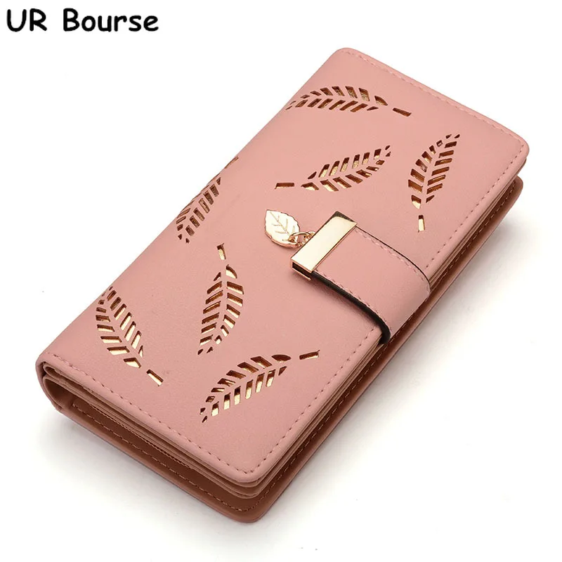 

UR BOURSE Women Multi-card Holder Ladies Large-capacity Long Wallet Female Hollow Leaves Clutch Bag Pu Leather Wallet Coin Purse