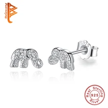 BELAWANG Подлинная чистое серебро 925 пробы, прозрачные CZ серьги-гвоздики в виде слона для женщин, девушек, детей, детей, подарок для вечеринок