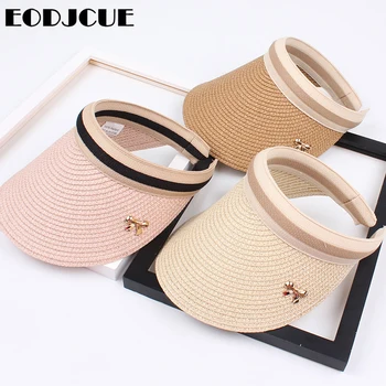 

Wholesale Fashion Sun Hats Women Straw Bowknot Visor Caps Summer Panama Beach Shade Hat Empty Top Hat for Girls
