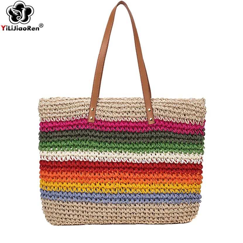 

Fashion Women Handbags Summer Beach Bag Handmade Rattan Woven Straw Bag Large Capacity Tote Bohemian Shoulder Bags for Women Sac