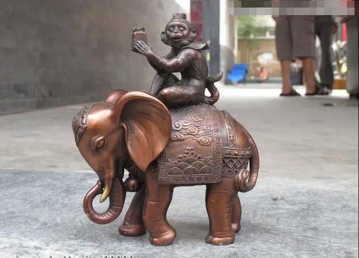 

Chinese Folk Feng Shui Pure Bronze Copper Monkey Ride Elephant Auspicious Statue