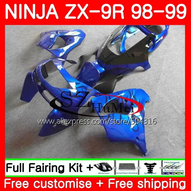 Корпус для KAWASAKI NINJA ZX900 ZX 9R 98 99 900 глянцевый синий ZX9 R 20SH7 900CC 9 ZX9R 1998 1999 обтекатели