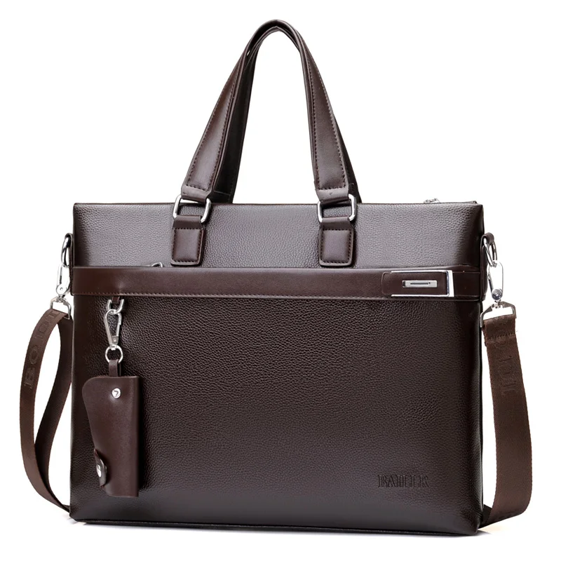 

15 Inches Men Handbag Briefcase Bag for Man Solid Black Shoulder Bags Briefcases Men Travel Large Bag PU Leather Handbags