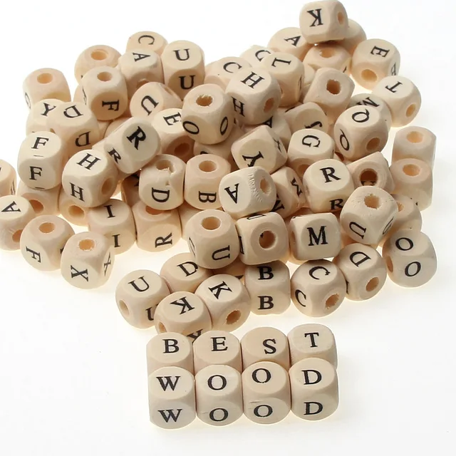 DIY Square Letter Alphabet Natural Wooden Beads For Creative Name