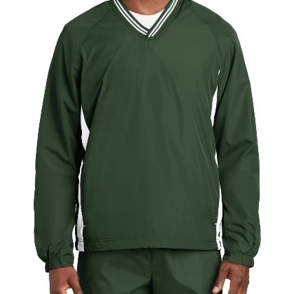 Sport-Tek JST62 Mens Tipped V Neck Raglan Wind Shirt Forest Green & White - 2XL (1)