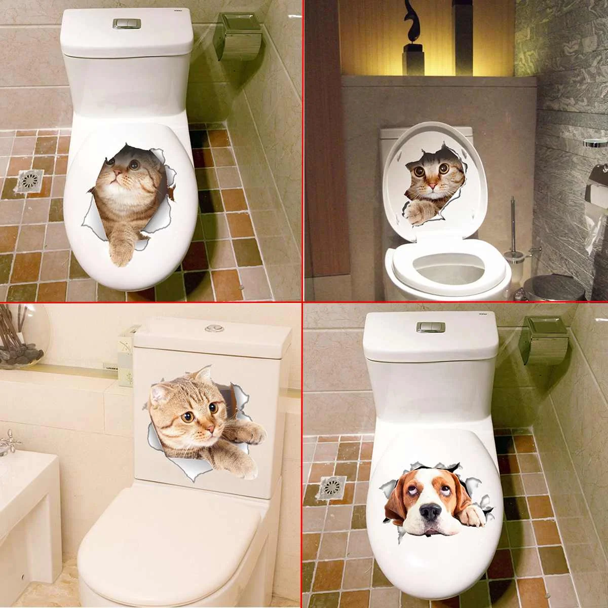 Детская комната украшения настенные наклейки стикер стены Животное Собака Кошка 3D наклейки с принтом ванная комната домашний туалет комод для украшения комнаты