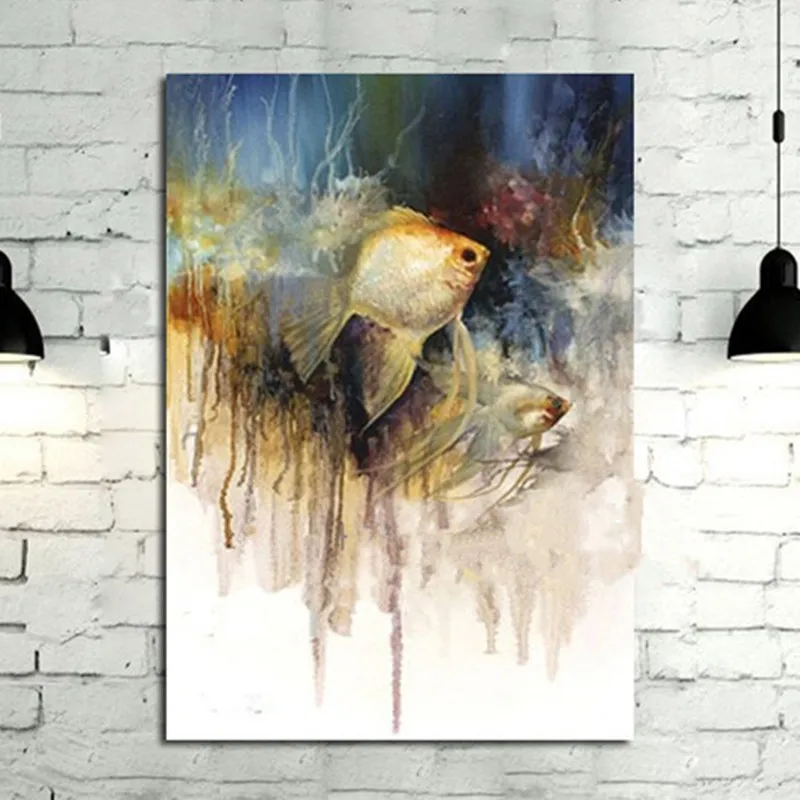 

Hand Painted Abstract Fish Animal Oil Paintings on Canvas Home Decor Wall Art Large Painting Graffiti Goldfish Ocean Pictures