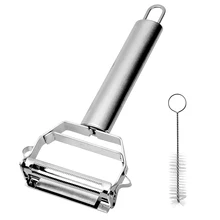 Dual Julienne Fruit Vegetable Peeler 2 in 1 W Clean Brush-Stainless Steel-kitchen Accessories Gadgets for Salads Veggie Noodles salads