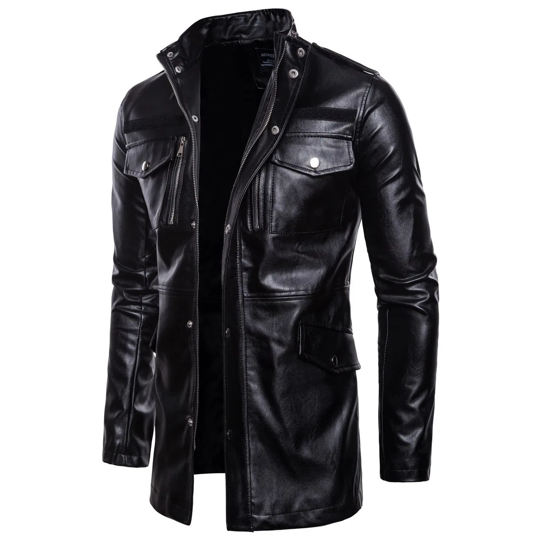 Men's Leather Jackets Stand Collar PU Coat Male Motorcycle Leather
