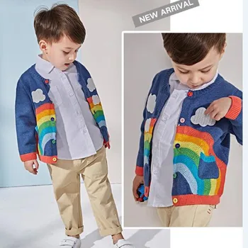 

Baby Children's clothes 2018 New Autumn Kids Sweater Rainbow Colours Printing Bay Girls Knitted Wool For 3-8Y