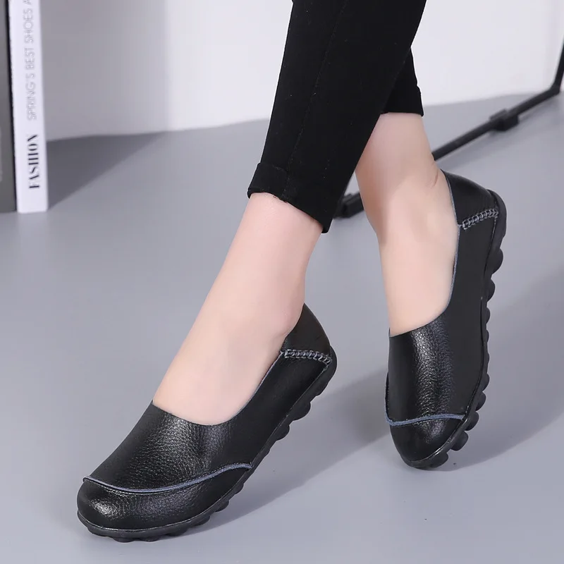 Women Flats Shoes Woman New Moccasins Loafers Women Casual Shoes Genuine Leather Fashion Classic Driving Woman Footwear - Цвет: Black