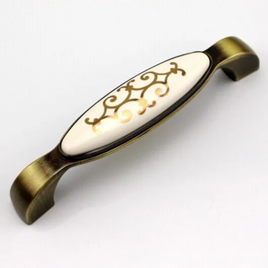 

128mm Europe classical kitchen cabinet handles 5" gold wire ceramic cupboard wardrobe pulls bronze zinc furniture handle knob