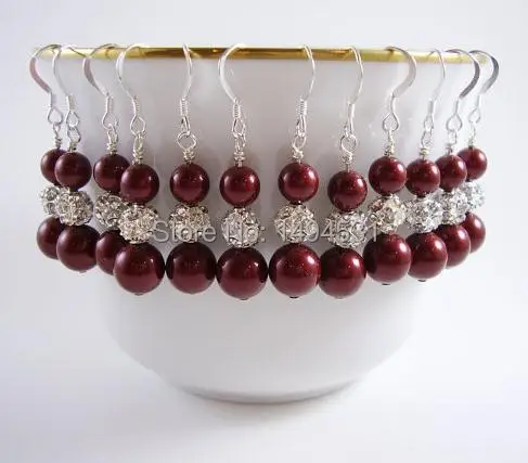 

Wholesale Pearl Jewelry Bridesmaid Earrings Wedding Jewelry Wine Color Shell Pearl Crystal Beads Earrings - Hot Sale XZE39
