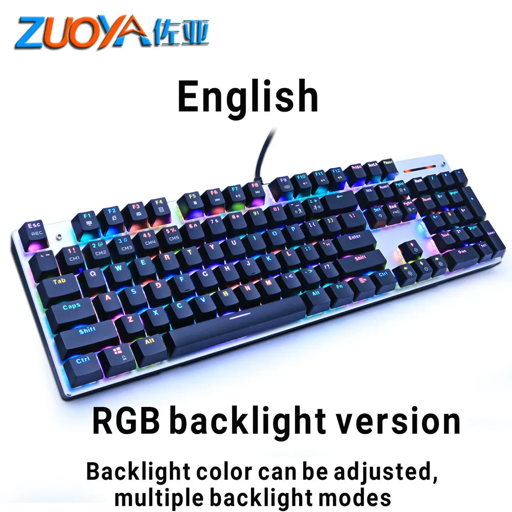 Игровая механическая клавиатура ZUOYA, синий переключатель, RGB/Mix, подсветка, клавиатуры, USB, проводная, русская/США, для геймера, ПК - Цвет: 104blackRGB lightUS