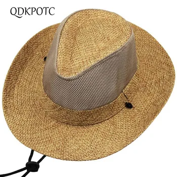 

QDKPOTC 2019 Spring Summer New Men Women Large Eaves Sun Hats Sunscreen Cotton Linen Straw Hat Outdoor Sports Beach Shade Cap