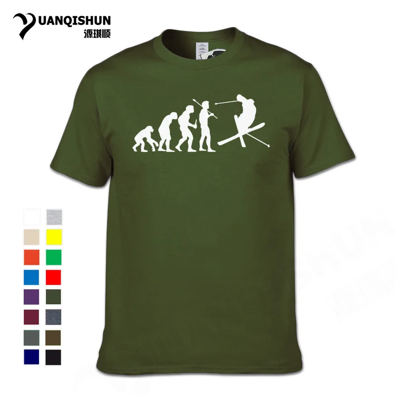Мужская хлопковая футболка с короткими рукавами Evolution of Skiingging летняя унисекс