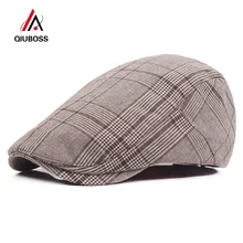 QIUBOSS Мужские Женские Хлопок плед Longshoremans плоским вождения Охота Гольф таксиста кепки ирландский Плющ Newsboy Hat унисекс берет QB45