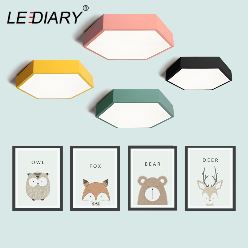 

LEDIARY LED Ceiling Lamp Macaron 7 Color 15W 96-265V Hexagon Surface Mounted Living Room Study Bedroom Lamp Nordic Ceiling Light