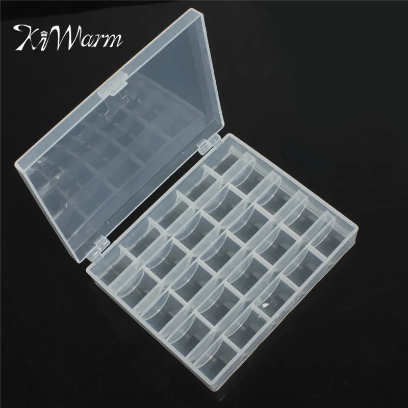

KiWarm 25 Spools Translucent Empty Clear Plastic Sewing Machine Bobbins Box Spool Organizer Storage Case