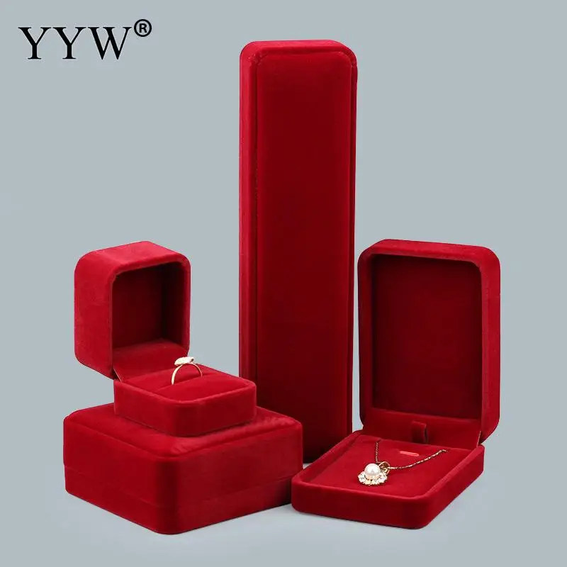 Высокая Класс бархатная шкатулка для драгоценностей набор серьги браслет кольцо подарочные коробки для ожерелья случаях Дисплей красный