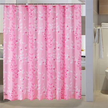 

Pink leaf shade shower curtain household hotel bathroom cut off curtain bathroom shower curtain thickening polyester curtain