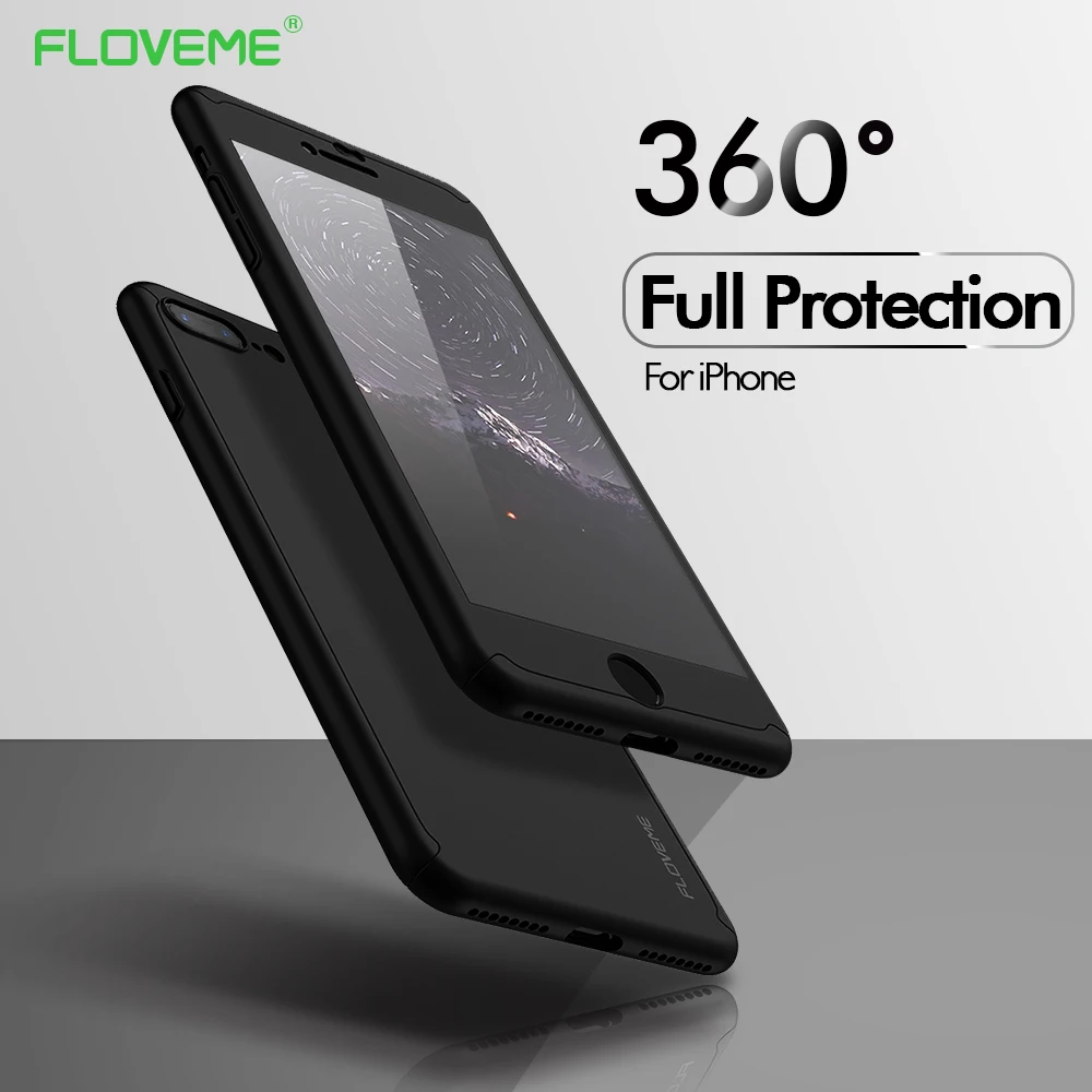 FLOVEME 360 Protective Case For iPhone 6 6S 7 8 Plus X XS Max XR Glass Front Cover For iPhone X 8 7 6S 6 5S Full Coverage Shells