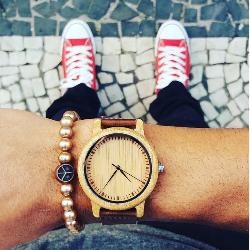 BOBO BIRD-relojes de madera de bambú para hombre y mujer, pulsera de cuarzo hecha a mano con correa de cuero, regalo personalizado