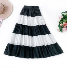 Literary Temperament Casual Skirt Summer Casual Striped A-Line Mid-Calf 2019 Ruffled Large Swing Tutu High Waist Striped Skirt Literary Temperament Casual Skirt Summer Casual Striped A-Line Mid-Calf 2019 Ruffled Large Swing Tutu High Waist Striped Skirt