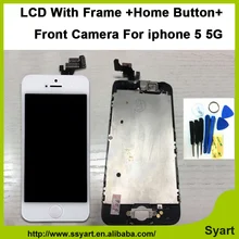 1PCS OEM High Quality LCD display touch Screen digitizer+home button +front camera replacement part lcd assembly for iphone 5 5g