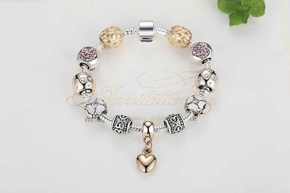 ELESHE, роскошный серебряный браслет в виде ромашки с бусинами, браслет для женщин, хрустальное сердце, очаровательный браслет, Женские Ювелирные изделия, бижутерия, подарок