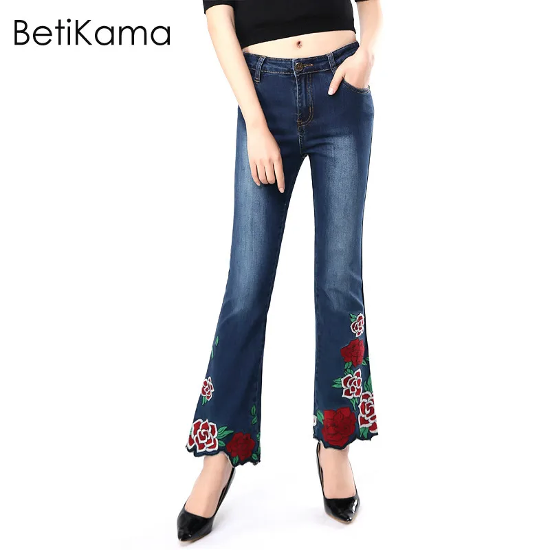 Мама Джинсы для женщин вышитые Мотобрюки Для с плюс Размеры 6xl Denim Over D Femme